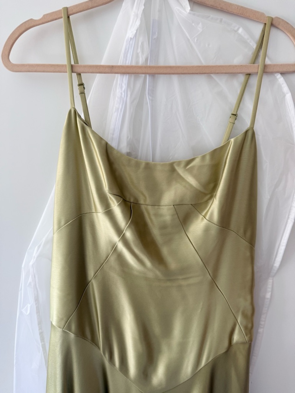 Satin Slip Maxi Dress in Olive